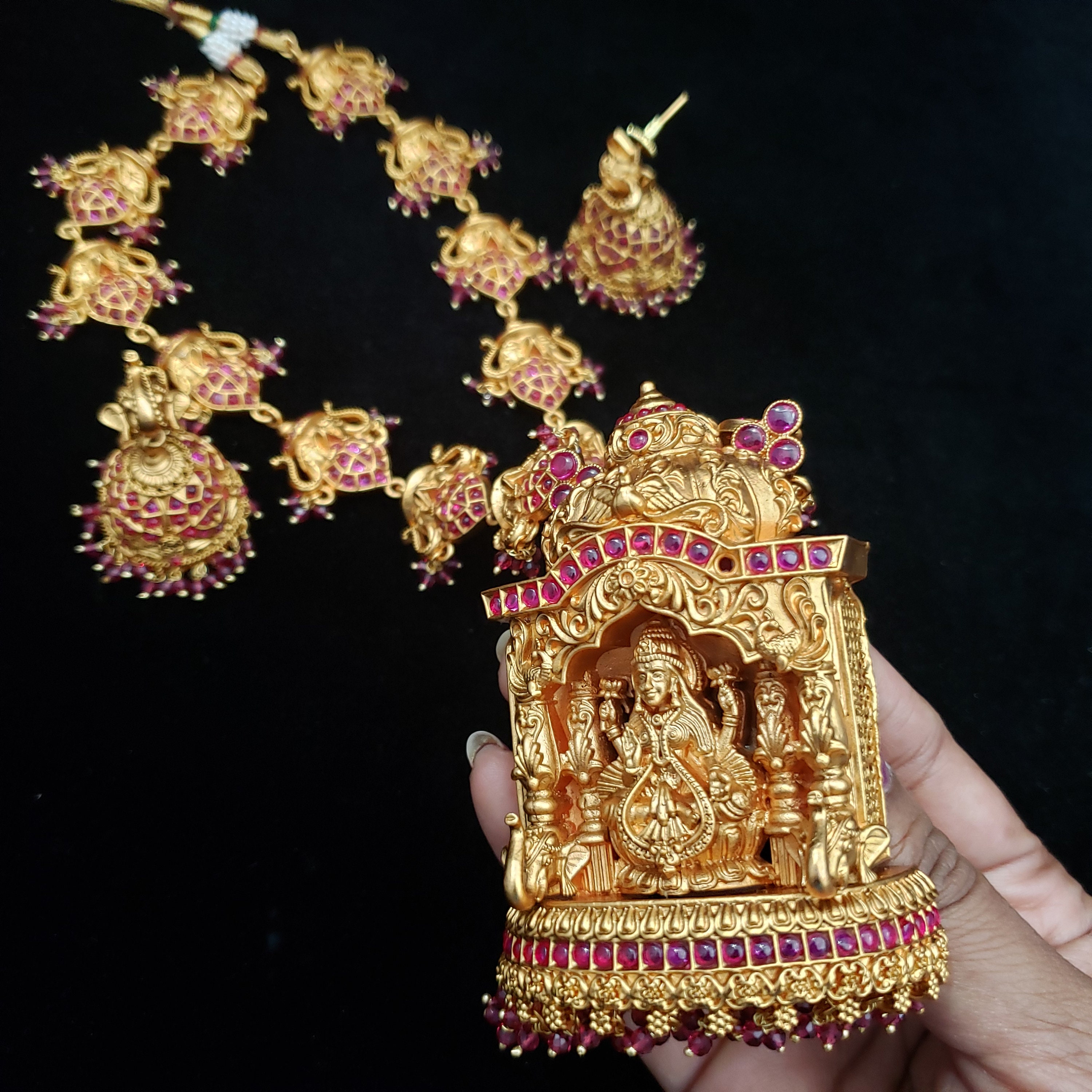 3D Temple Pendant Necklace Long Matte 