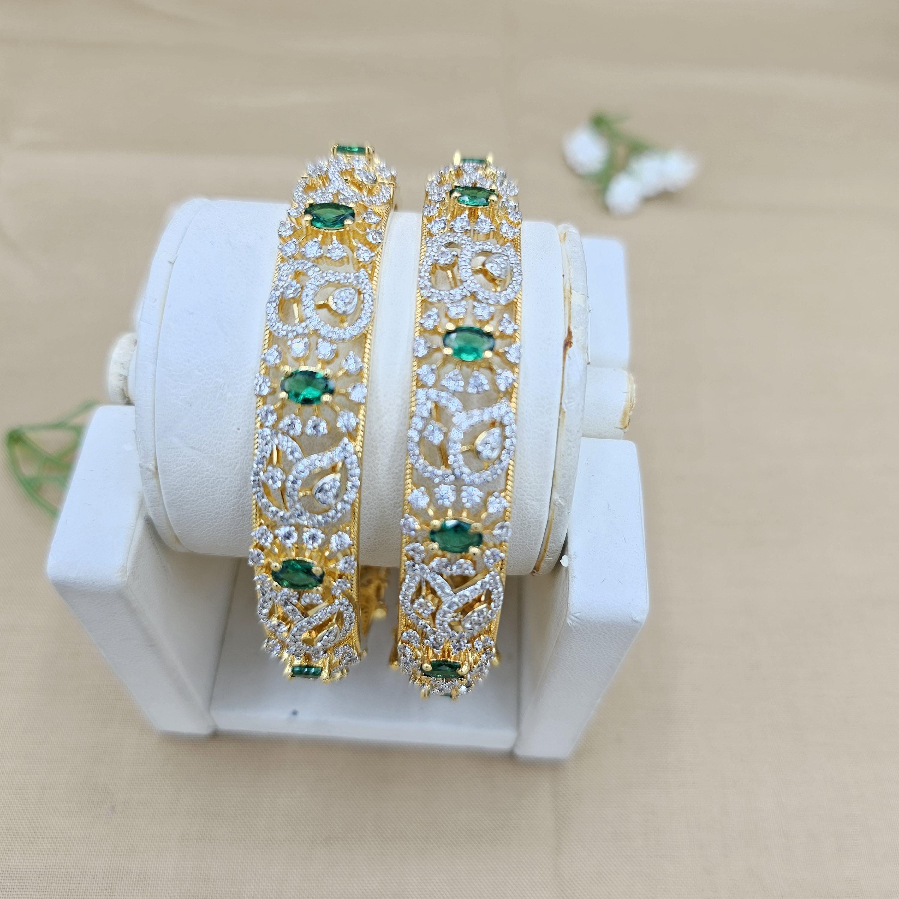 2.8 Sz Diamond Replica Bangle Set, 92.5 Silver Bridal Openable