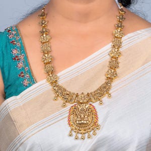 925 Silver nakshi necklace, Lakshmi long haram necklace, 925 pure silver jewelry, temple jewelry,South Indian jewelry with 92.5 Hallmark.