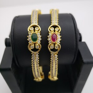 Indian Bangles Set, 2 Bangle set, 22k Gold Plated semi precious Ruby ,emerald & CZs, Bracelet Set.