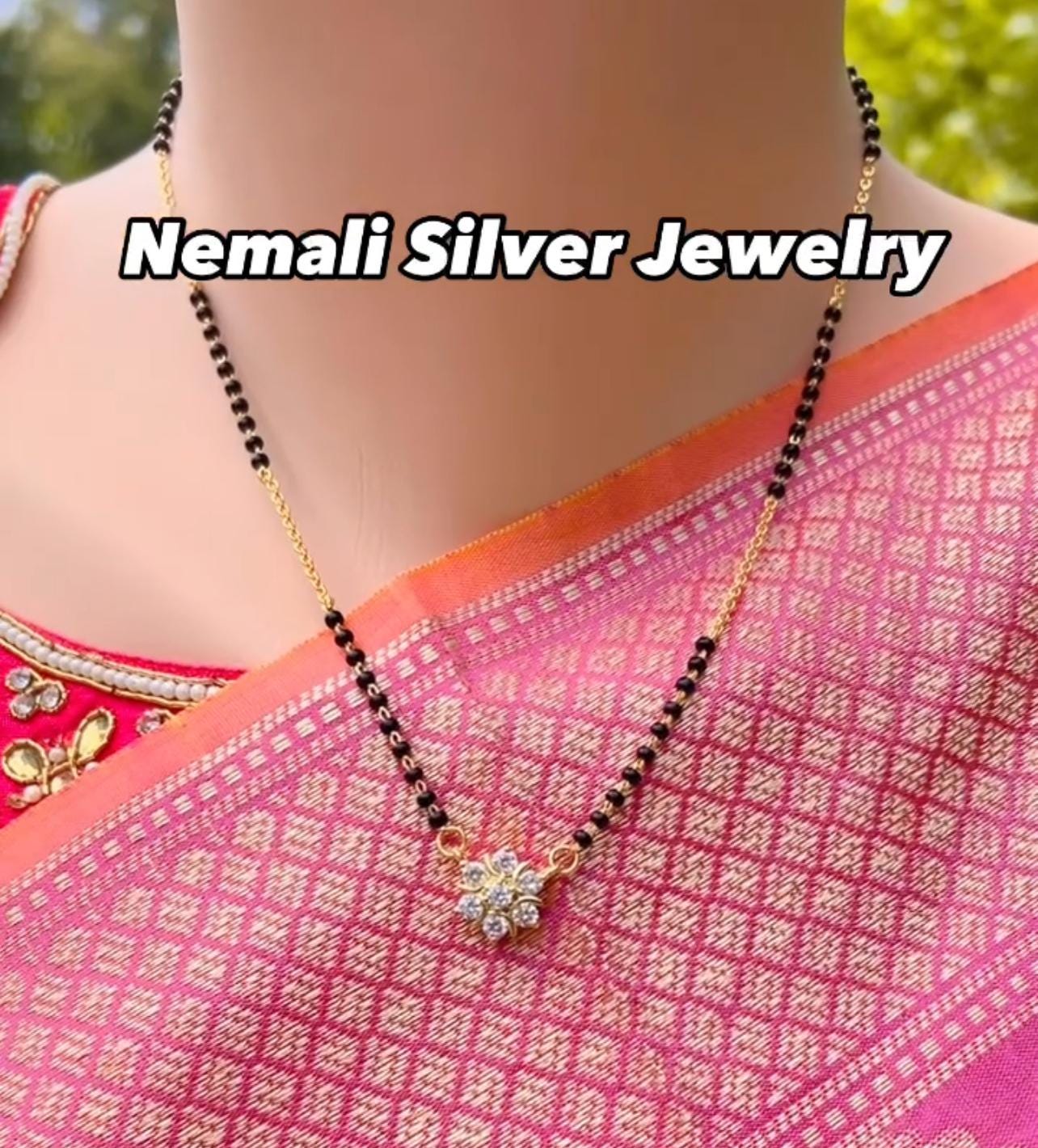 Pure 92.5 Silver ,black Beads Necklace With Studs, Mangalsutra Set