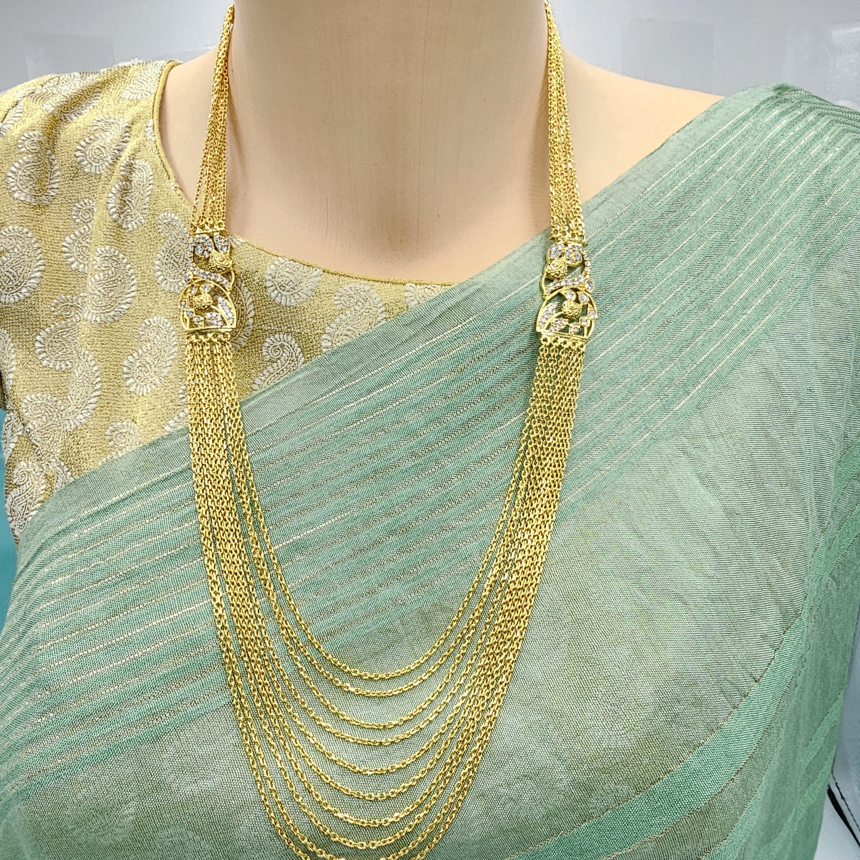 925 Silver Chandraharam Necklace, 10 Layers Premium Czs