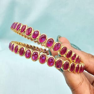 2.8sz 92.5 Silver Ruby bangles, Pink stones bangles, Traditional Bangles, Silver Wedding Bangles, set of 2, Mix n Match bangles.