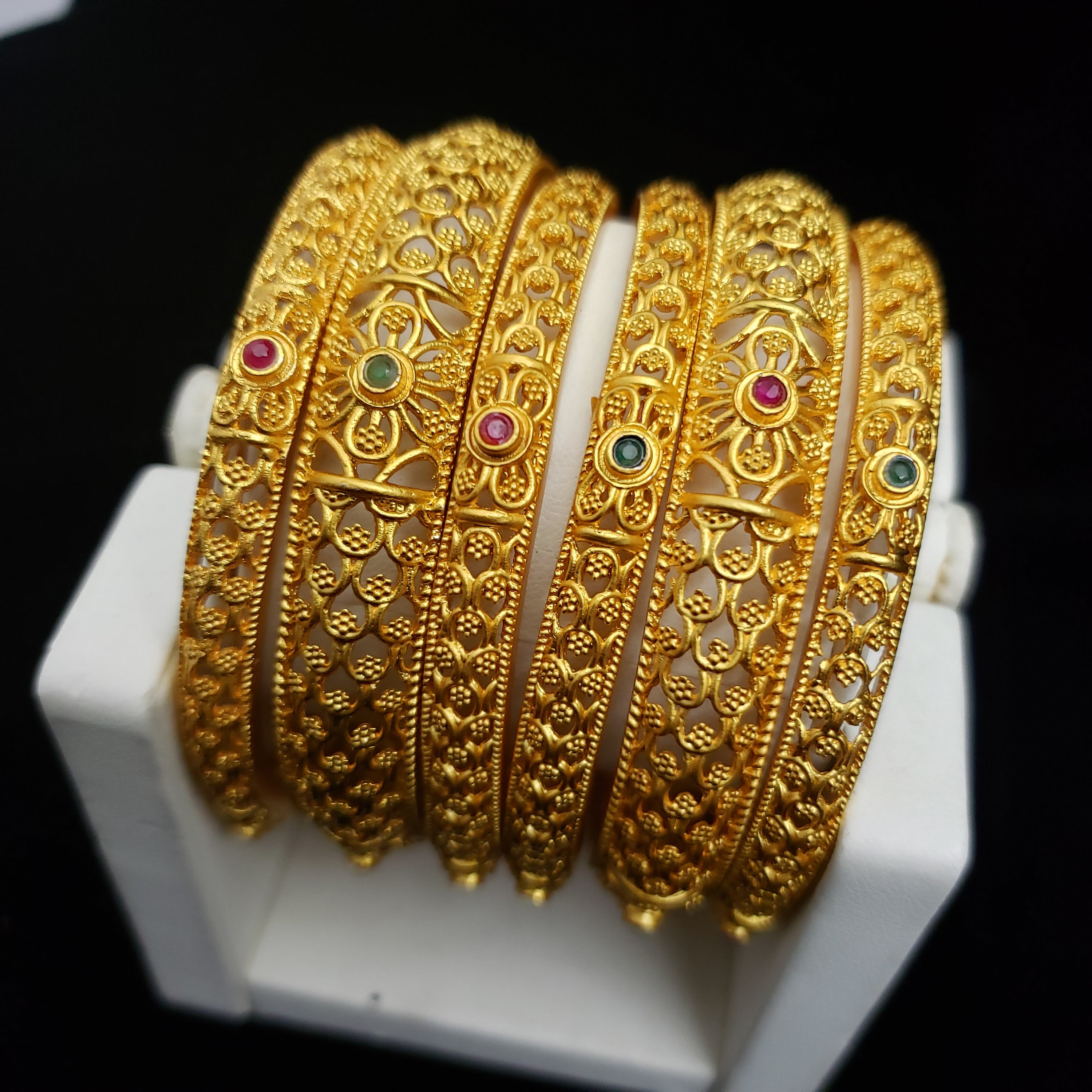 6 pcs Bollywood South Indian Bangle Bracelet 24k Gold Plated Brass Jewelry Set 