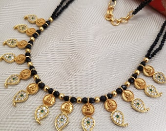 Short 2 lines Black beads, Gold covering Mangalsutra for regualr use