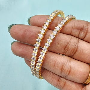 2.8 sz 92.5 silver Bangle set,  CZ Bangles, 22k Gold Plated Pure silver bangles, Wedding Bangles, set of 2 Mix n Match bangles.