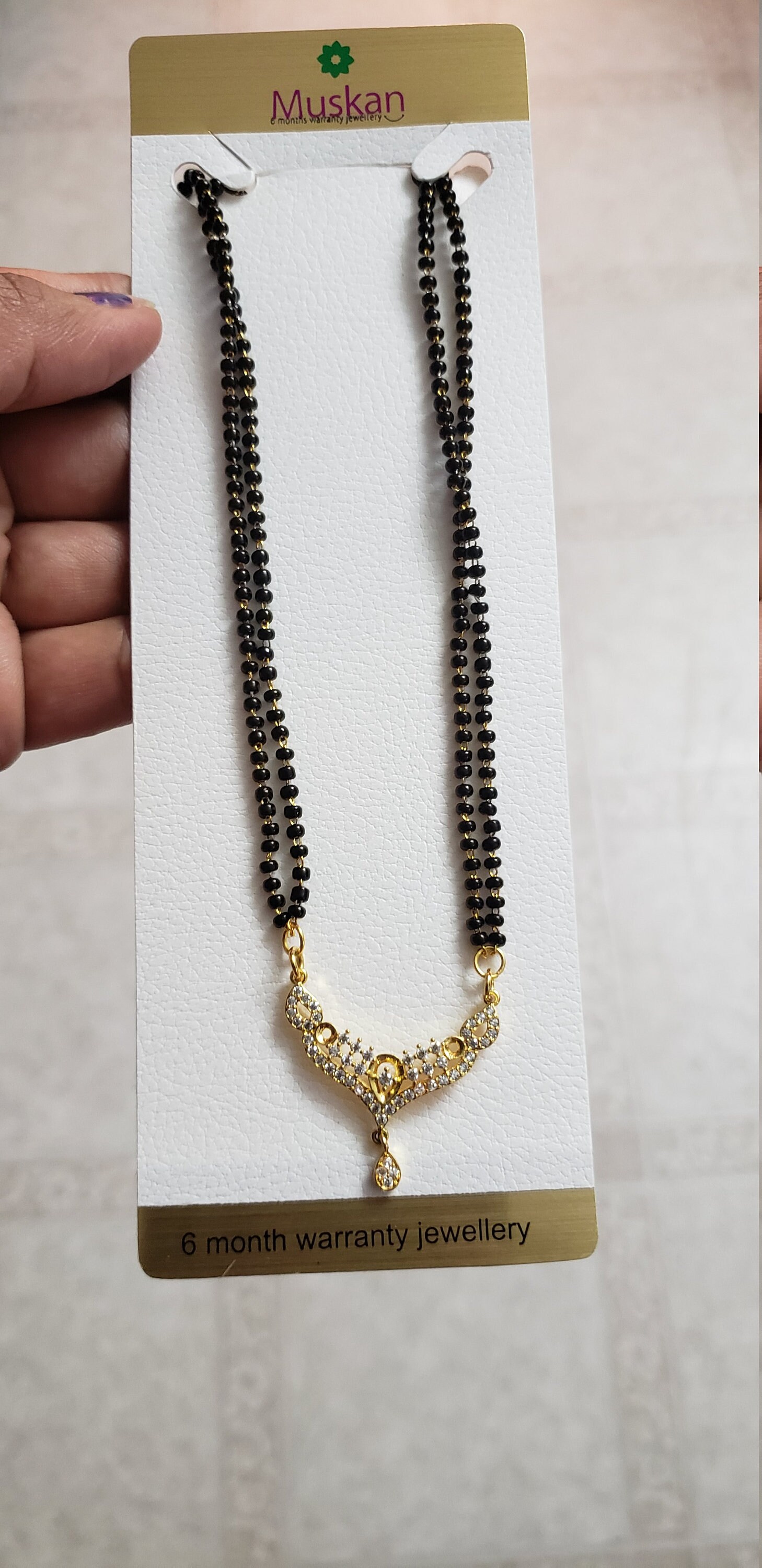 Black Beads Necklace 18 Indian Mangalsutra With CZ Pendant