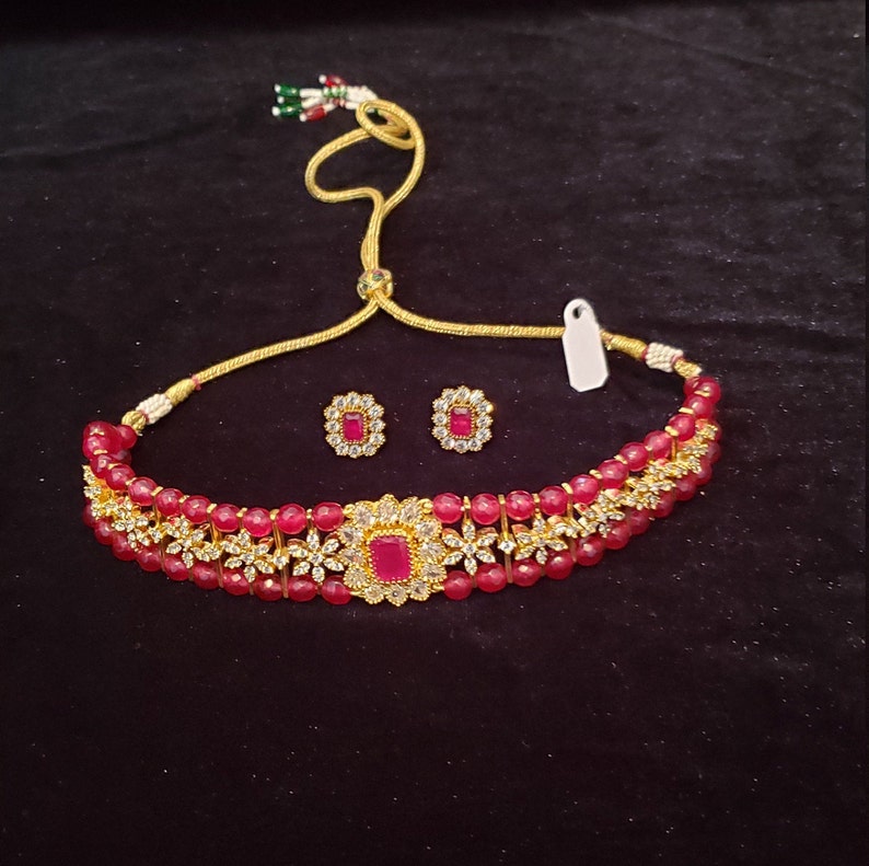 Cubic zirconia beautiful jewelry for adults and kids too Ruby beads semiprecious Choker set Wedding jewelry