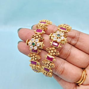 2.2 Sz Ruby nakshi bangles, openable bangles, Bridal Traditional Bangles, Gold Plated Pure silver bangles, Indian Wedding Bangles.