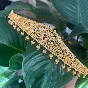 Kids size Vaddanam, Matte Finish Indian waist belt, Kamar band, CZs & Ruby Traditional Jewelry, Indian Jewelry