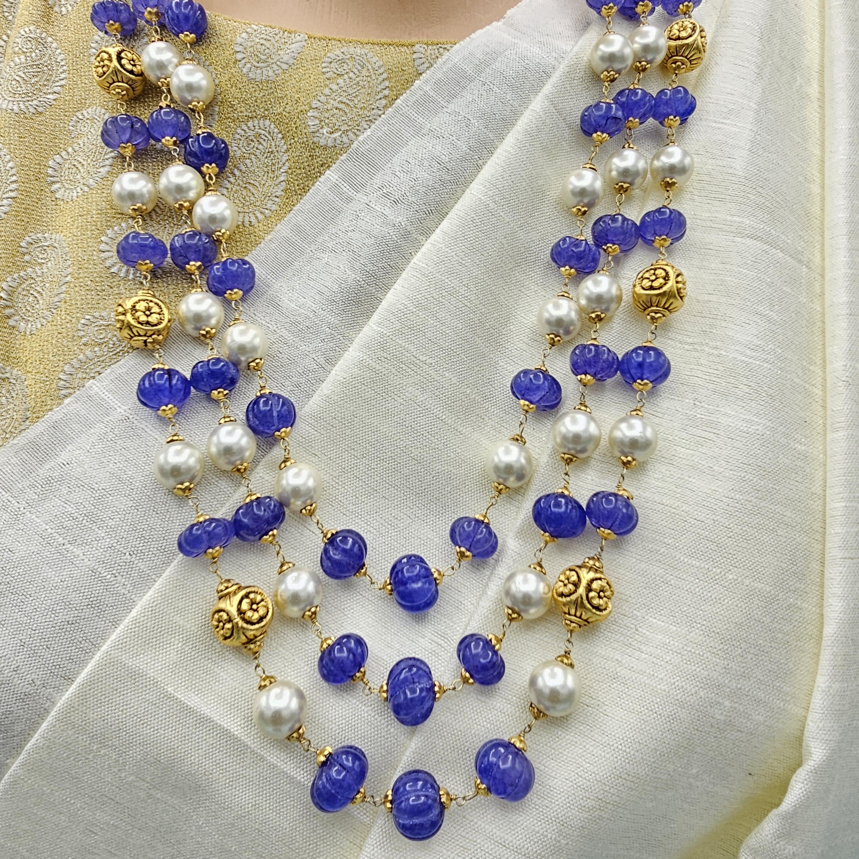 3L Pure Silver Nakshi Necklace, Sapphire Silver Chains Pumpkin