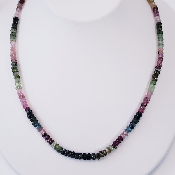 Watermelon tourmaline necklace October birthstone necklace Multi Tourmaline Beads, Natural Multi Tourmaline Rondelle Faceted Beads,