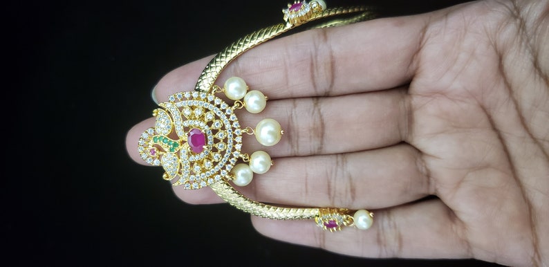 Kids ArmletsBaaju bandhAra vanki CZ armlet with Semi precious Ruby and emerald Traditional Vanki