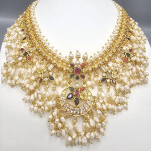 925 Silver necklace, Navratna guttapoosalu necklace set, 925 pure silver jewelry, temple jewelry ,Indian wedding jewelry with 92.5 Hallmark