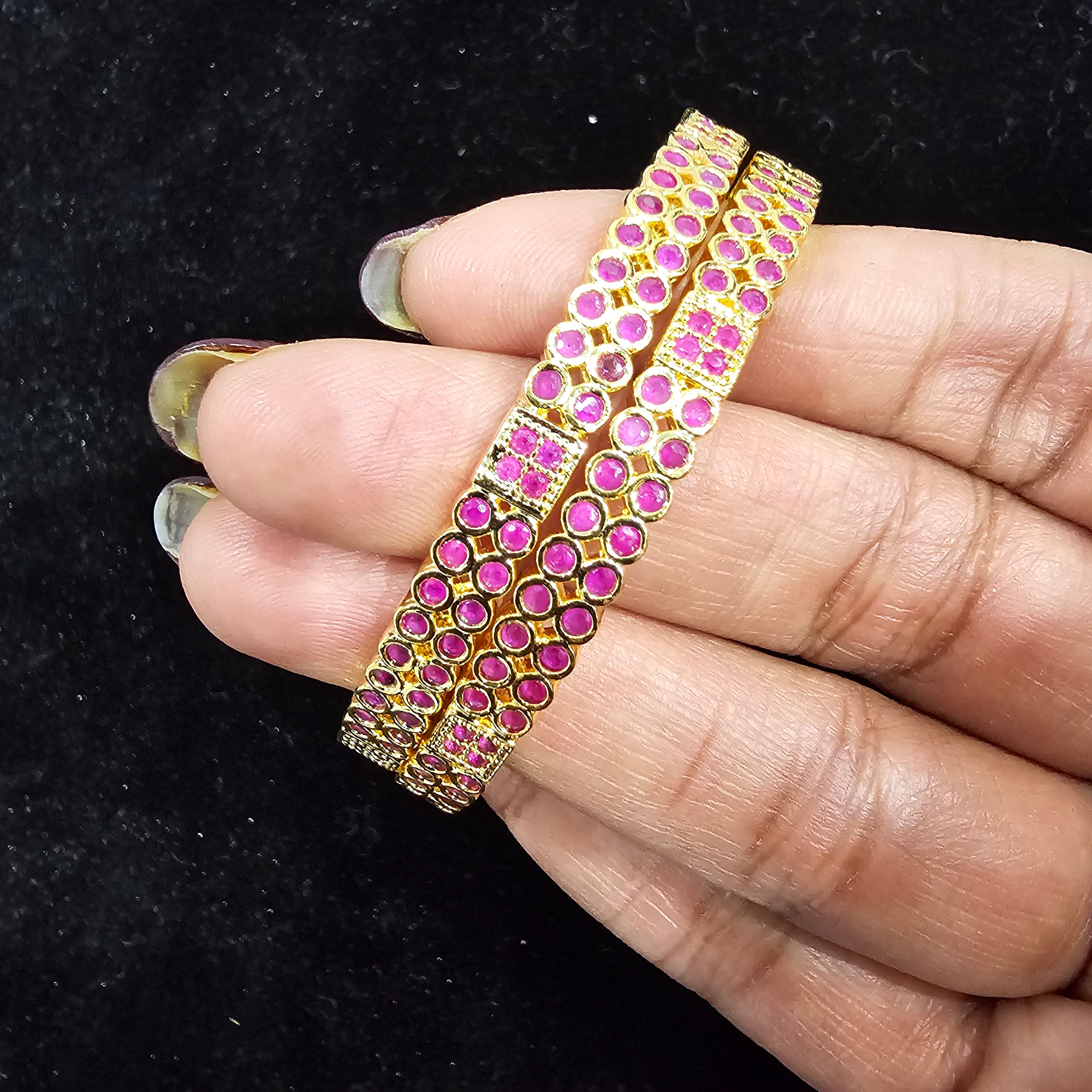 2.2 Size Kids Bangles Set, Semi Precious Emerald and CZ