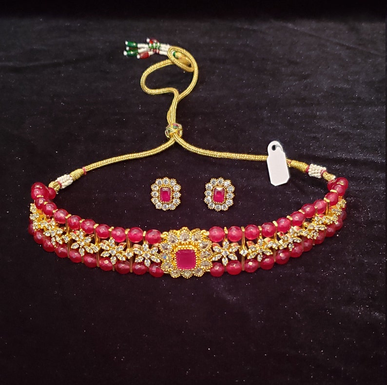 Cubic zirconia beautiful jewelry for adults and kids too Ruby beads semiprecious Choker set Wedding jewelry