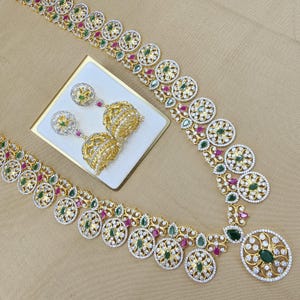 925 Silver diamond replica necklace, Bottu mala necklace set with earrings, silver jewelry, Indian wedding jewelry with 92.5 Hallmark