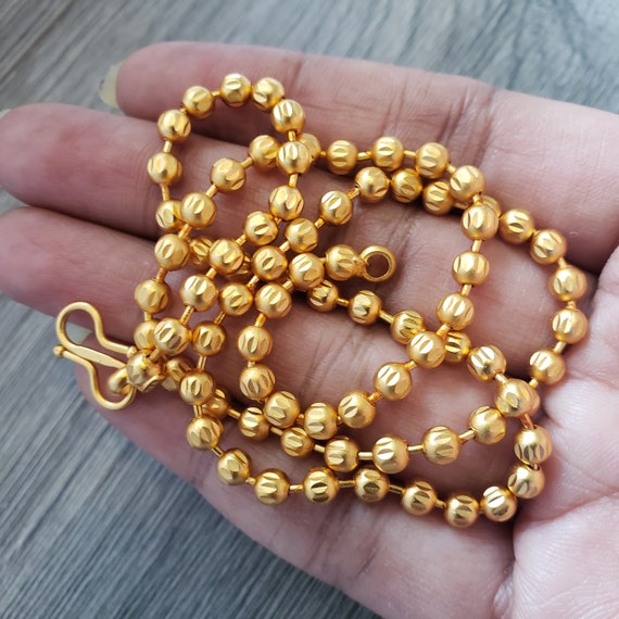18Matt Finish Antique Gold Beaded Chain, Short Necklace Chain, Matt Finish Simple Chains, 24K Gold Covering chain,Traditional Jewelry