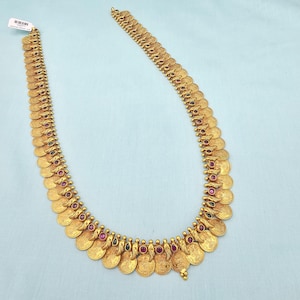 925 Silver necklace, Kasu mala long necklace, Kasulaperu, Indian wedding jewelry, with 92.5 Hallmark, Coin mala with lakshmi devi image.