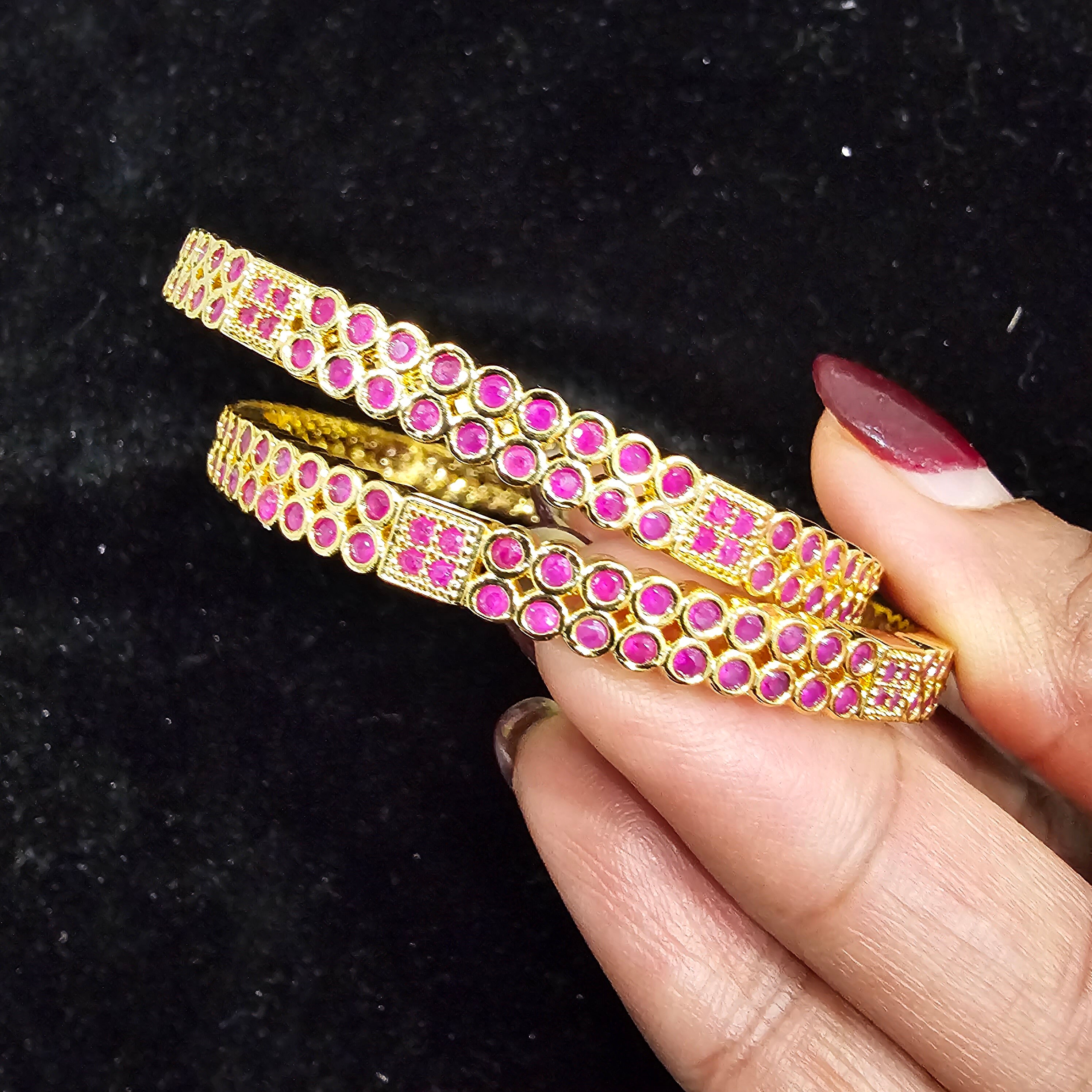 2.2 Size Kids Bangles Set, Semi Precious Emerald and CZ