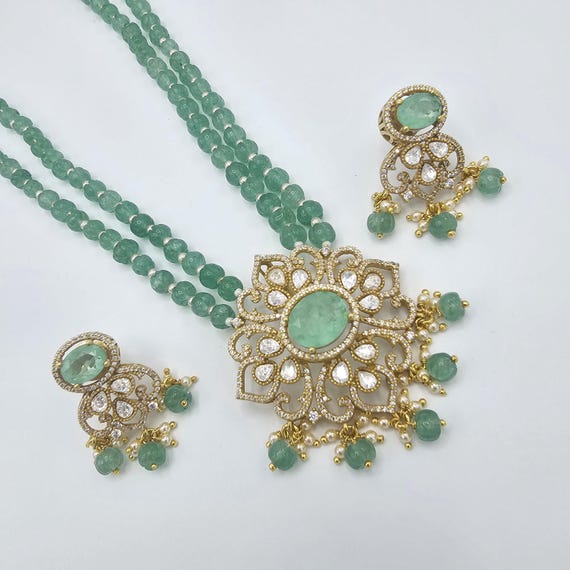 925 Silver Necklace, Doublets, Moissanites Czs, Emerald Necklace