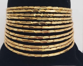 12 Indian Bangles Set, 22k Gold Plated, 12 Thin Bangles set, Traditional Indian, Wedding Bangles, Bracelet Set, Kadas, Mix n Match 2624
