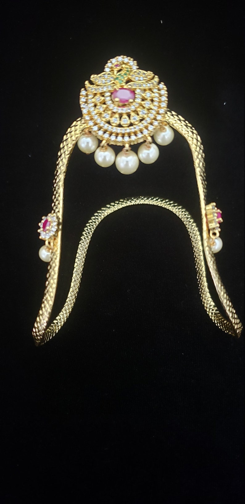 Kids ArmletsBaaju bandhAra vanki CZ armlet with Semi precious Ruby and emerald Traditional Vanki