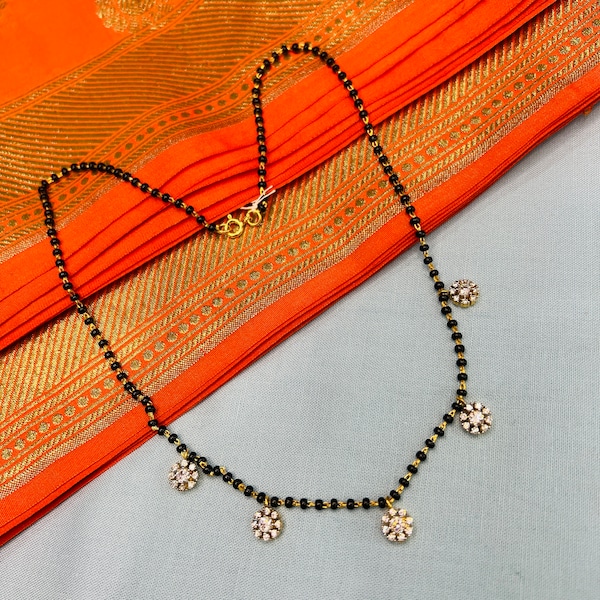 Reine 92,5 Silber Black Beads Halskette, Mangalsutra, 22k Goldüberzug mit Cz Steinen, Black Beads Halskette.