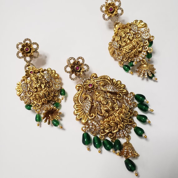 Gold Earrings Designs Lakshmi Devi Pendants Gold Buy 22K Gold Laxmi Devi Earrings Online main image 0