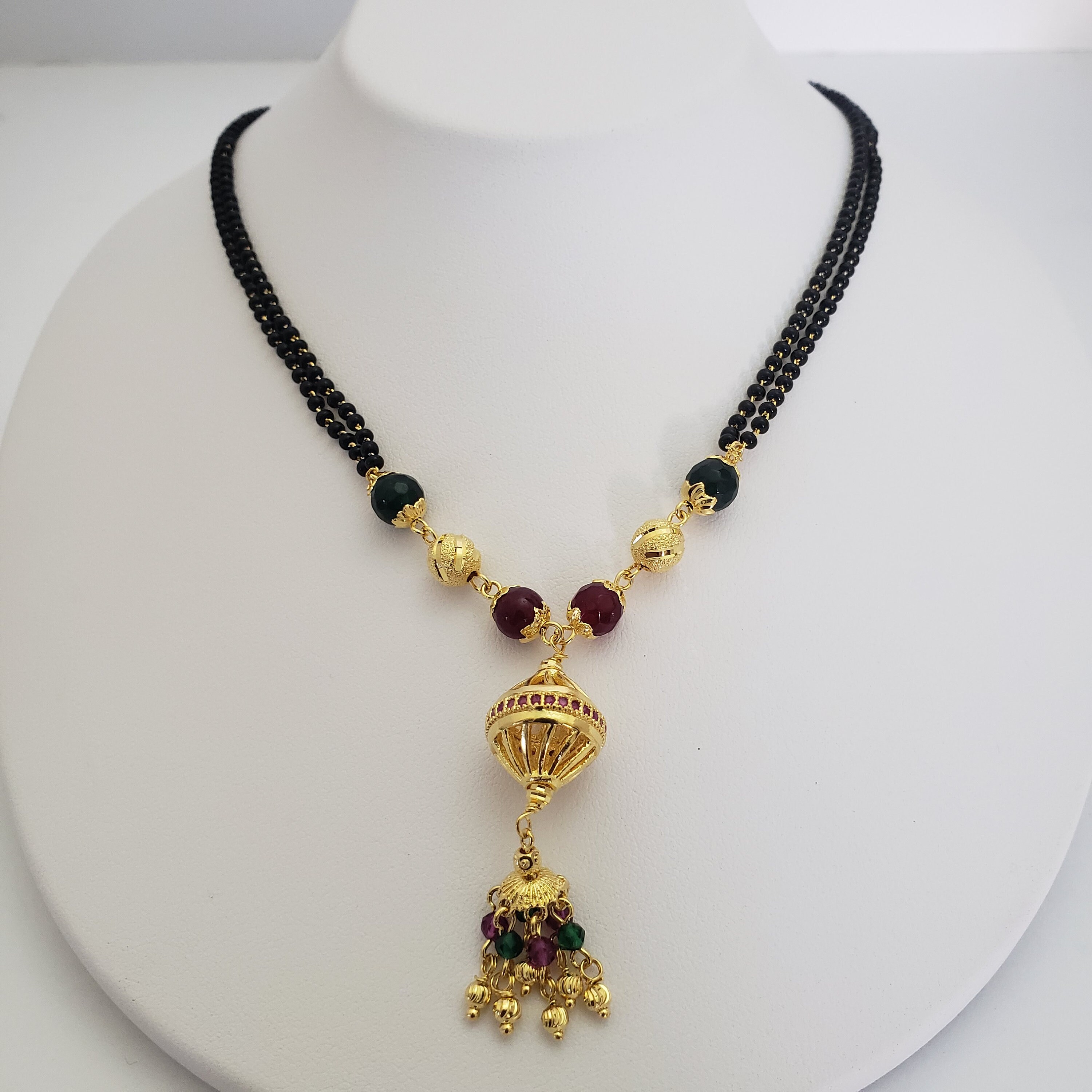 2 Strand Black Beads Necklace 18 Indian 