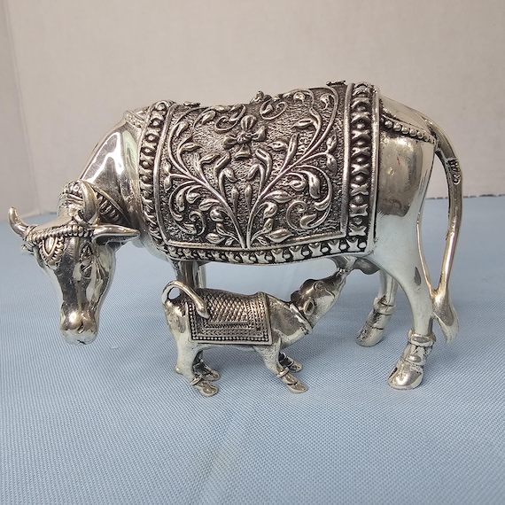 92.5 純銀の牛と子牛の像、新築祝いの装飾、92.5 ホールマーク付き