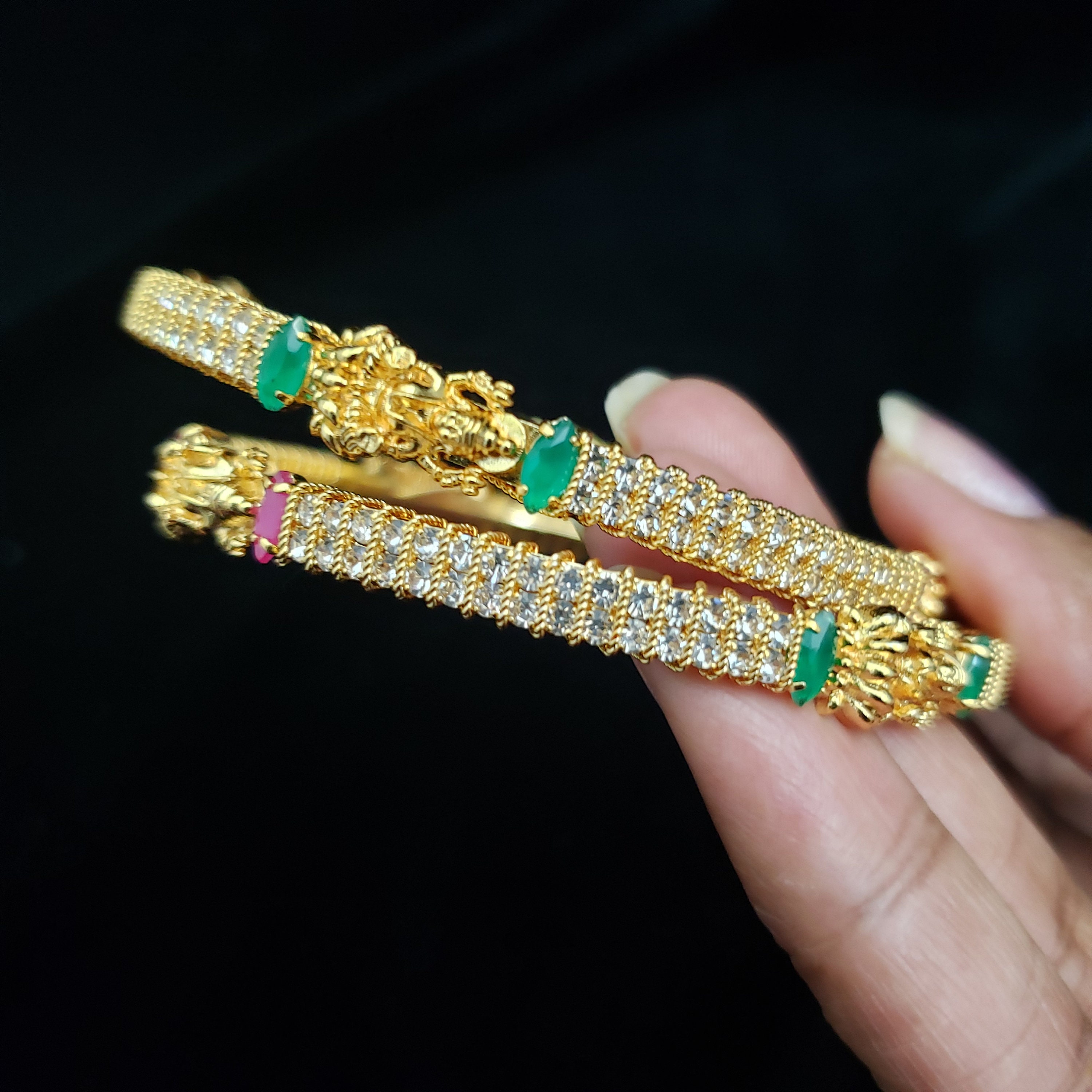 Temple design Bangles 2 Bangles Set made with CZs Wedding | Etsy