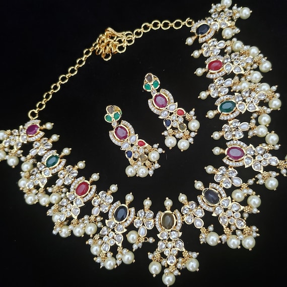 Navaratna Necklace 9 Different Stones Necklace Necklace Set With