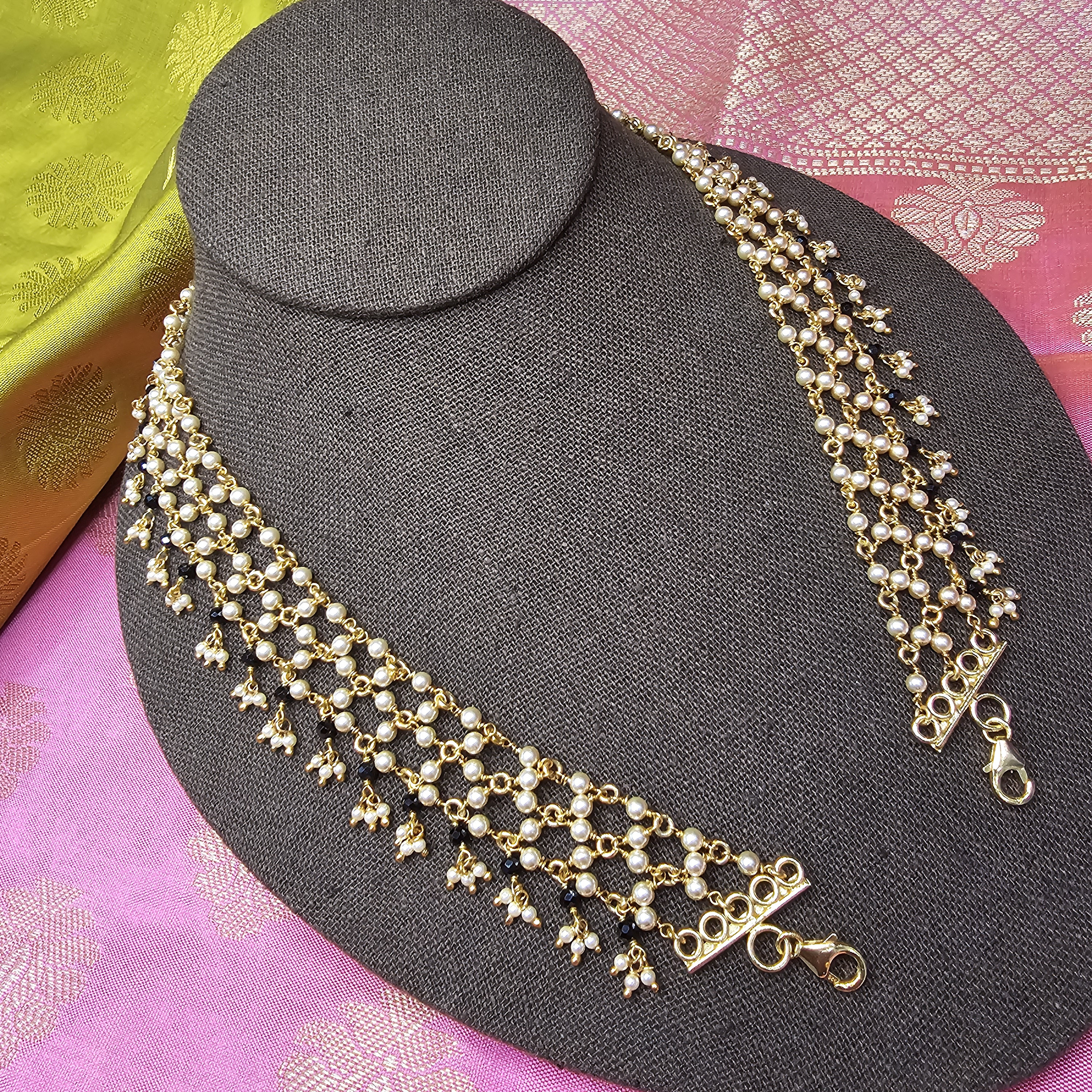 92.5 Pure Silver Simple Chains, Net Pattern Small Beads Chains, Silver ...