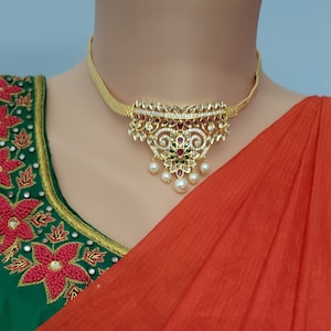 Choker set with earrings, Indian jewelry for kids and teenagers, Semi precious RUby, emeralds, CZs