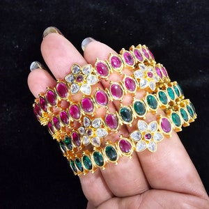 Pota stone  bangles, Bangles Set, 2 Bangle set, 22k Gold Plated Bangles Set, Wedding Bangles
