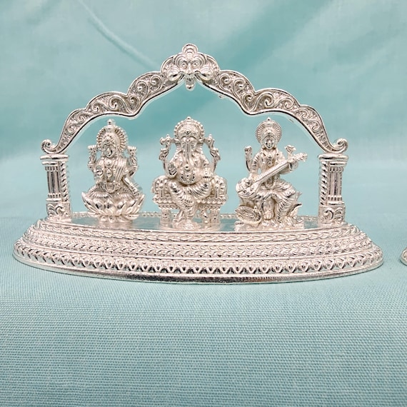 Pure Silver Trimurthi Mandhir Lakshmi, Ganapathi and Saraswathi