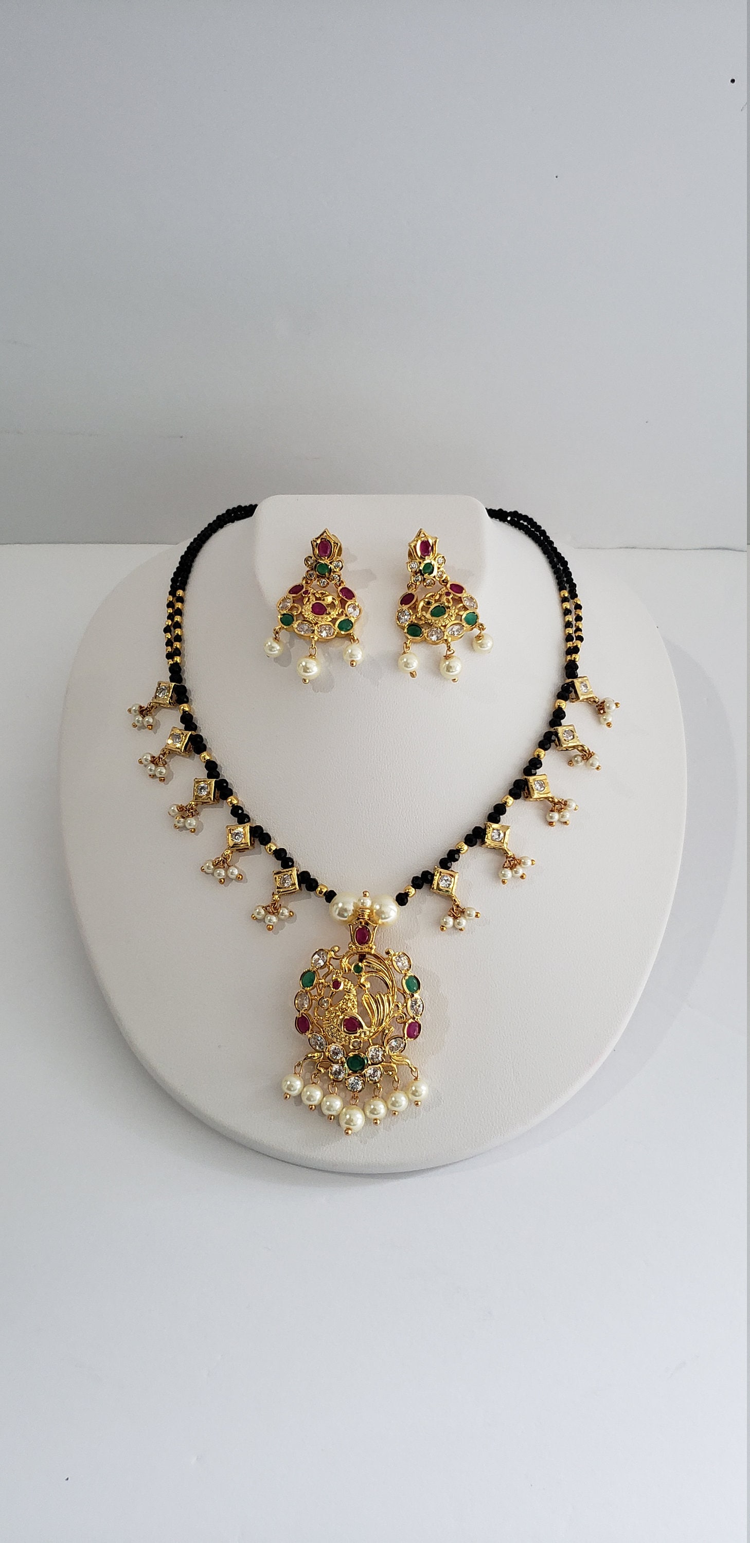 Gold & Black Crystal Beads Mangalsutra Designs | South Indian Designs –  Digital Dress Room
