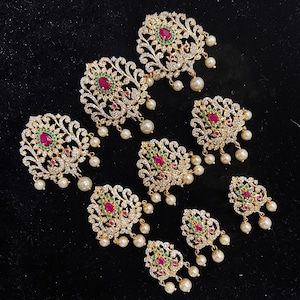 Hair decor with Gold plated cubic zirconia, Traditional South Indian hair jada nagam semi precious ruby stones,Indian hair jewelry