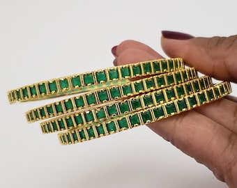 Emeralds 4 bangles set, Semi precious emerald bangles, wedding bangles, One Gram Gold Bridal Bangles,