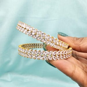 2.4 92.5 Silver bangles, CZ stones Bangles, white stone bangles, Silver bangles for brides, South Indian Jewelry