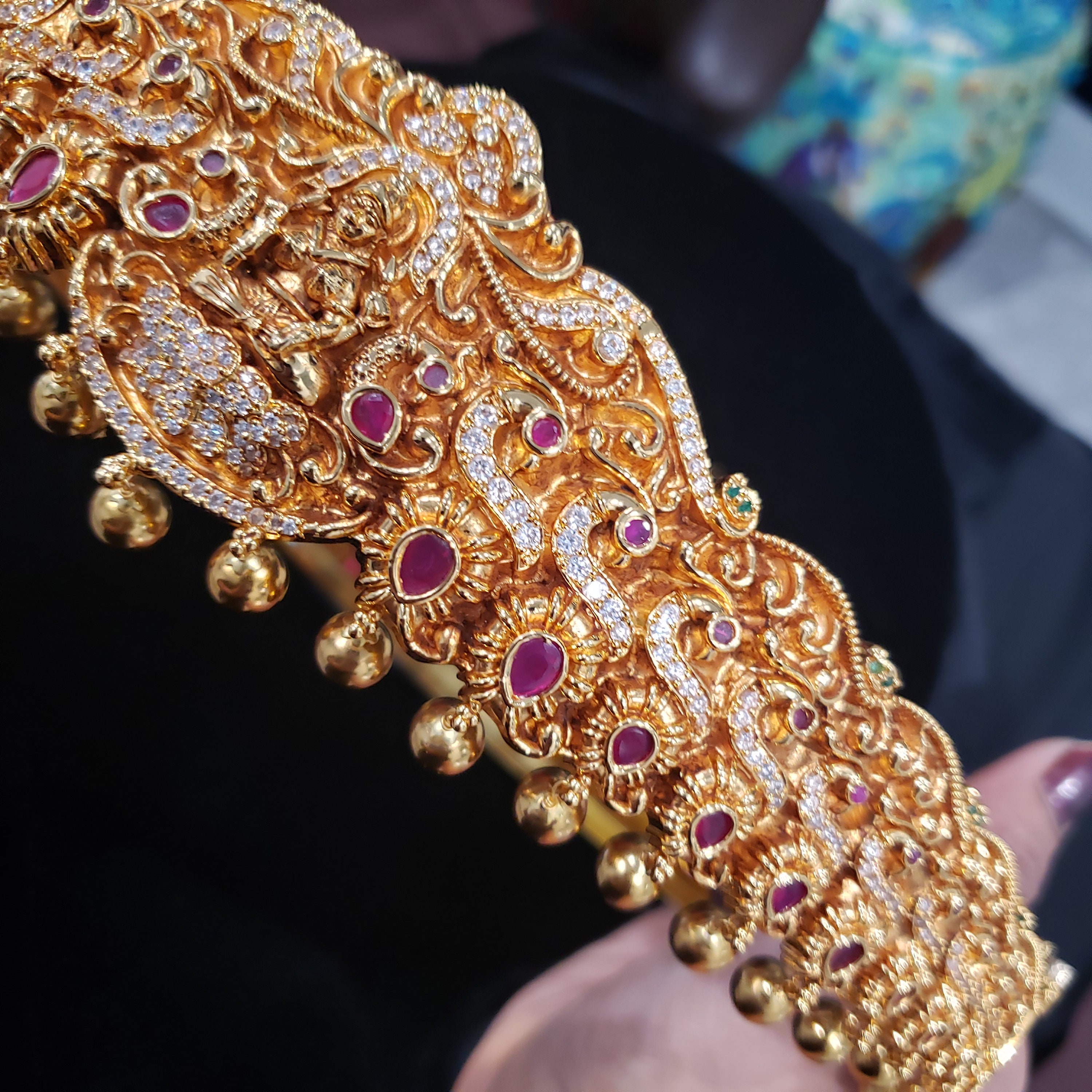 Adult Size Temple Design Vaddanam With Pink Semi Precious Ruby Stones. Etsy Canada