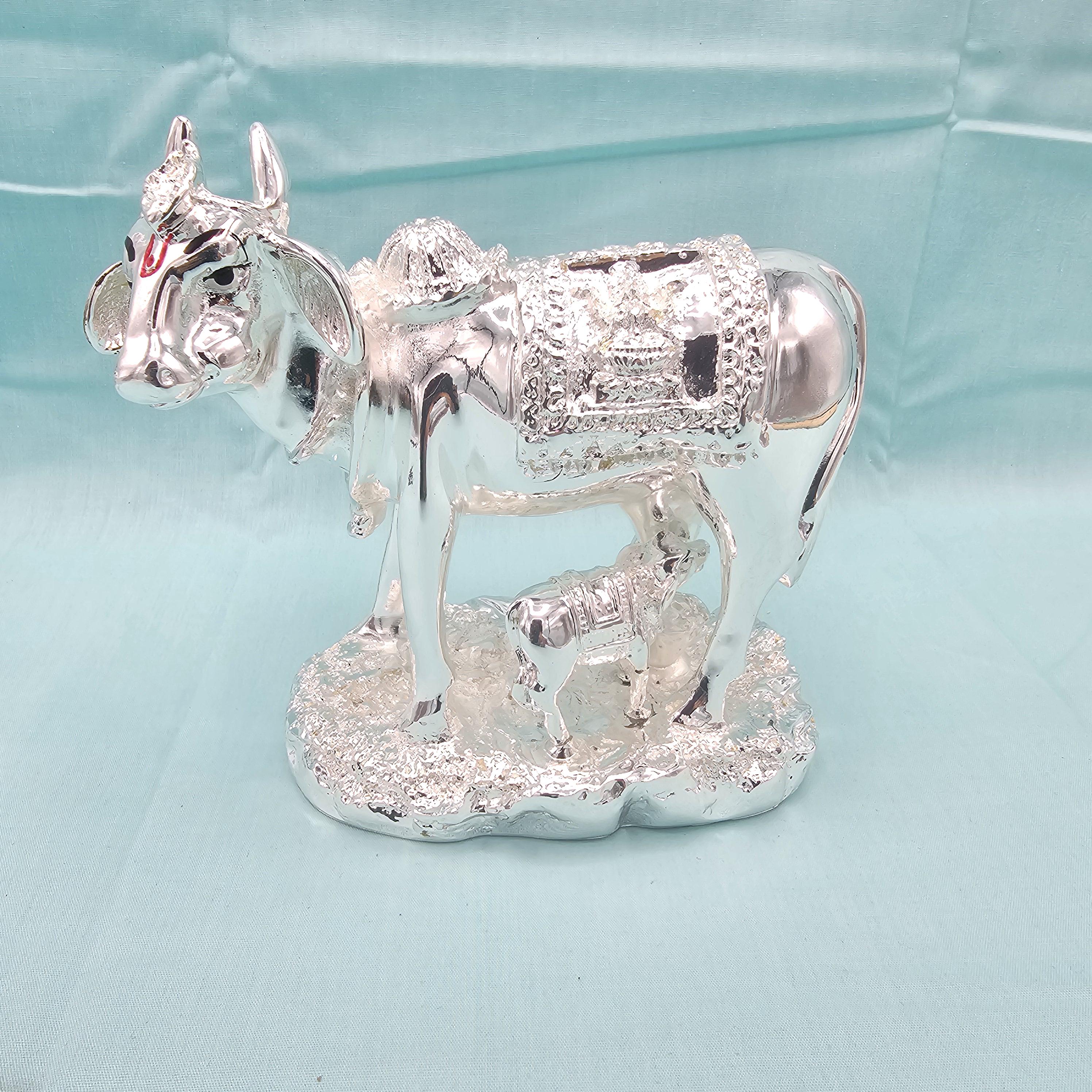 Silver Cow and Calf Idol, Wax Covered Foil Pattern Gowmatha