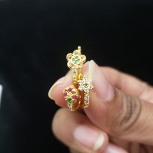 3 or 6 set Nose Ring, Indian Nath, Nose Stud, Clip On,Pressing Nose Ring, Pink stone, Indian Jewelry, Ruby ,Wedding Jewelry,Pressing pattern