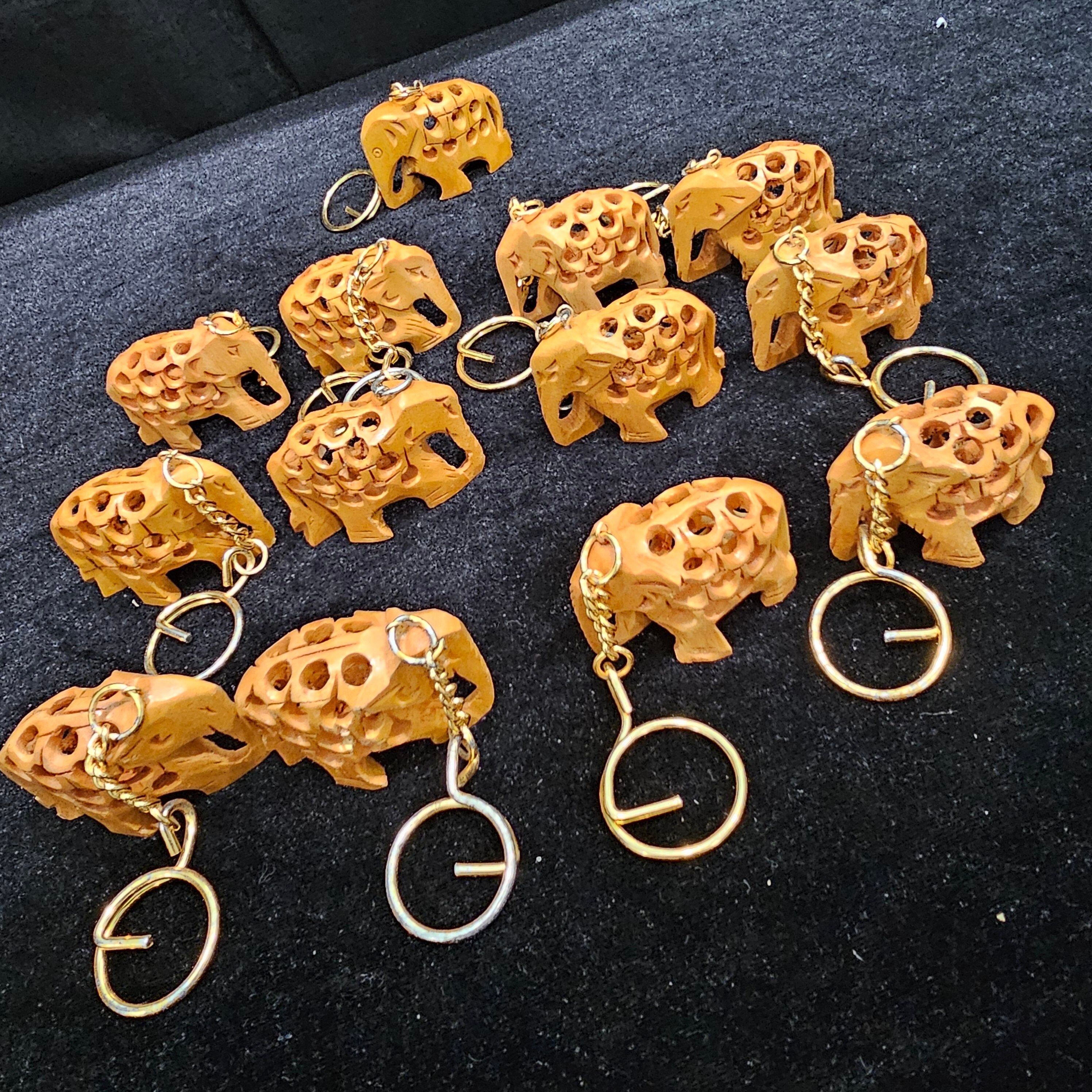 3D象、手作り木製キーホルダー、インド製手工芸品、木製カメ