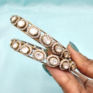 2.8 sz 92.5 Silver Victorian Moissanite bangles, white antique Bangles, white stone bangles, brides Silver bangles , South Indian Jewelry.