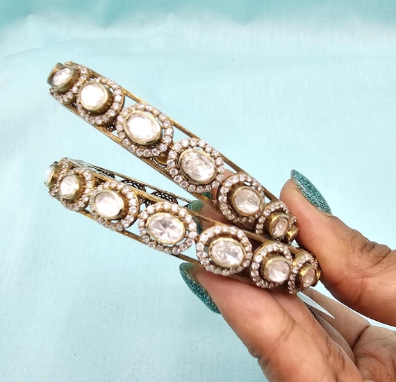 sz Silver Victorian Moissanite bangles, white antique Bangles,  white stone bangles, brides Silver bangles South Indian