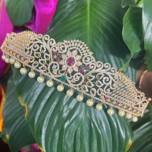 Kids size Vaddanam, Matte Finish Indian waist belt, Kamar band, CZs & Ruby Traditional Jewelry, Indian Jewelry