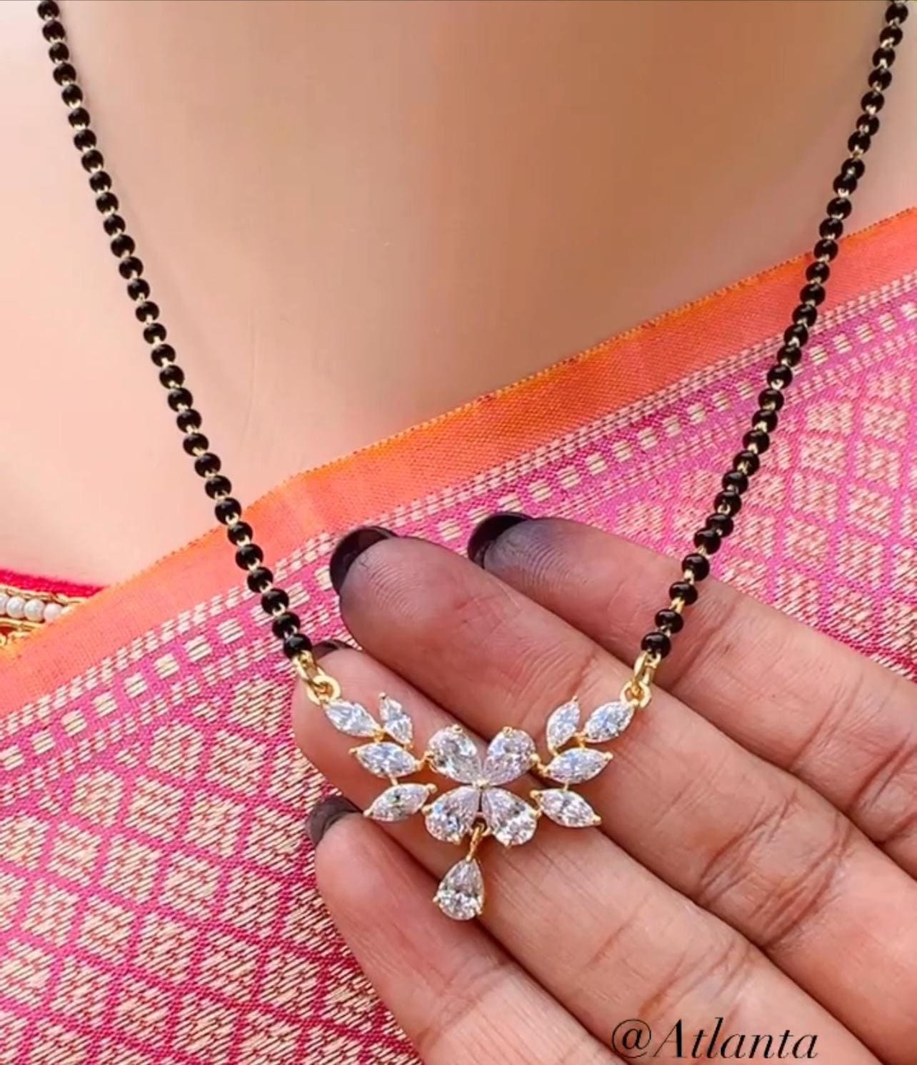 Pure 92.5 Silver ,black Beads Necklace, Mangalsutra, 22k Gold