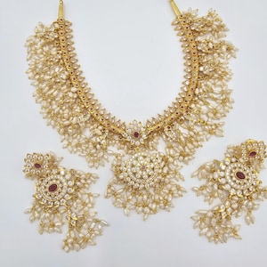 92.5 Silber Guttapoosalu Halskette, reines Silber mit 22k Goldbedeckung, echte Süßwasserperlen, reines Silber-Brautset, indischer Schmuck,